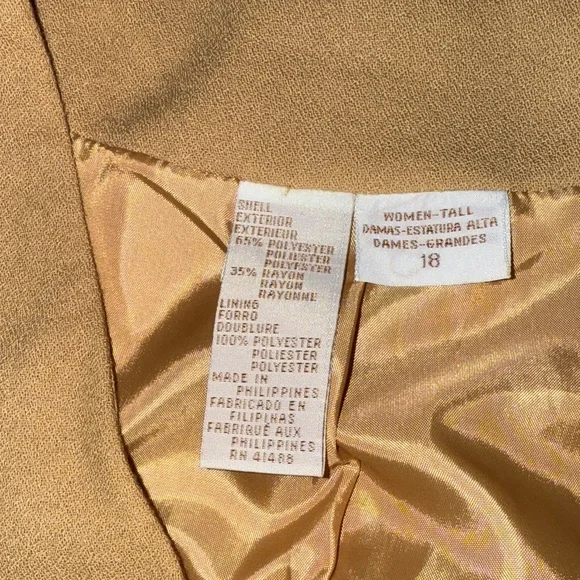 For You Jacket Tank Dress Lined Pants 3-Piece Suit Set Vintage Size 18 Camel - Picture 13 of 14